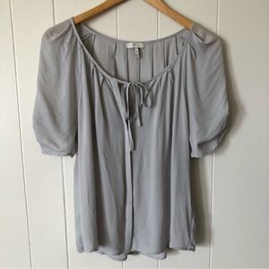 Joie Button Down Short Sleeve Pleated Silk Top Blouse Size M